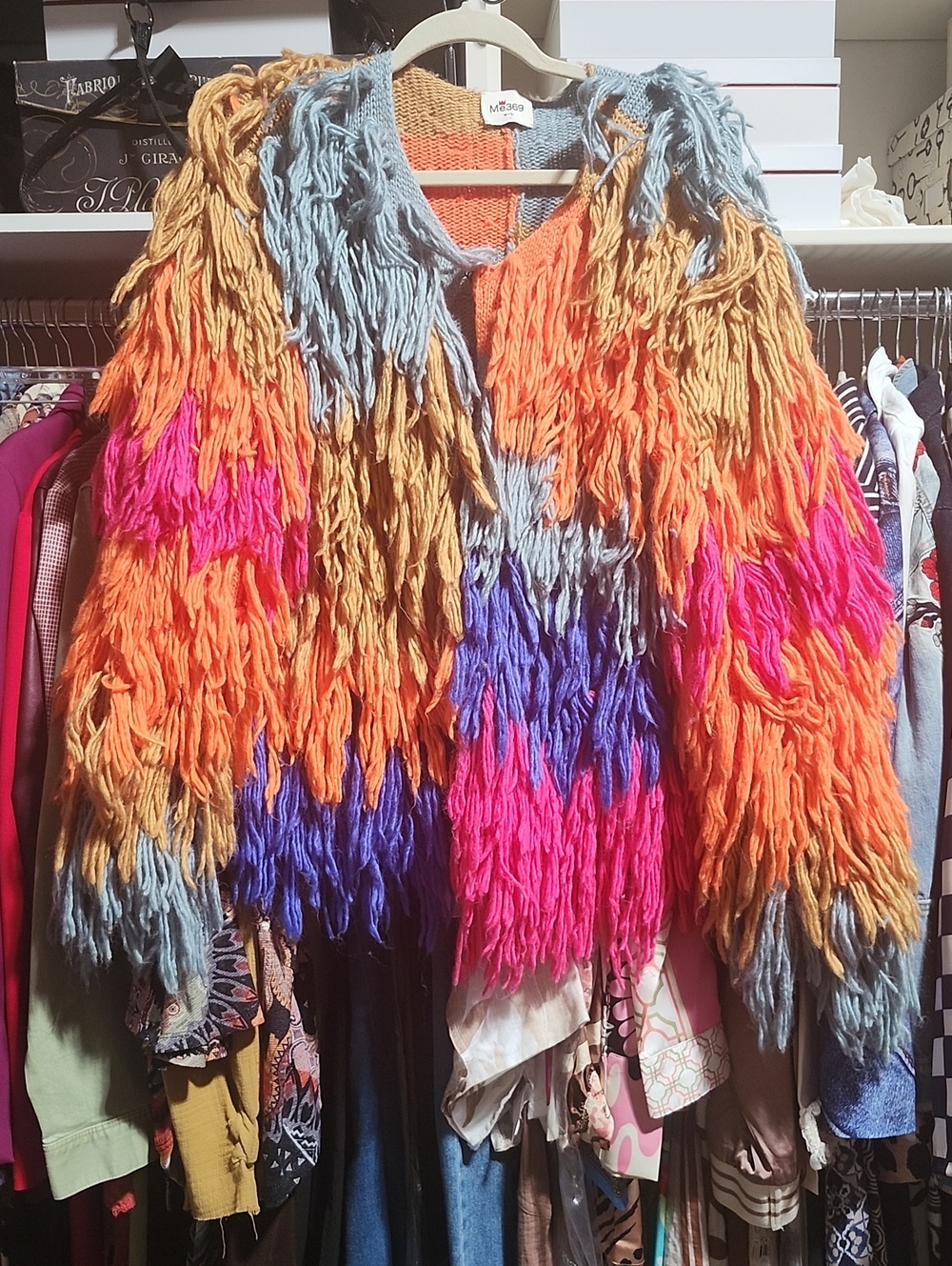Fringed Multicolor Teddy Jacket - Blue, Orange, Pink & Purple